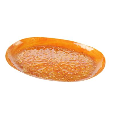 Metall-Tablett oval OrnamenteL, 34x23,5x2,5cm, orange lackiert, 813900