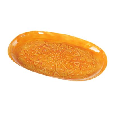 Metal tray oval ornaments, 29x17.5x2.5cm, painted orange, 813917