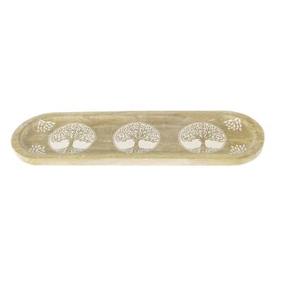 Wooden tray with tree of life, 45 x 14 x 2.5 cm, brown/white, 814068