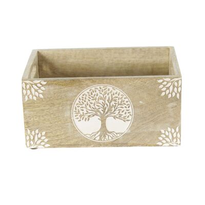 Wooden box with tree of life, 24 x 16 x 11 cm, brown/white, 814075