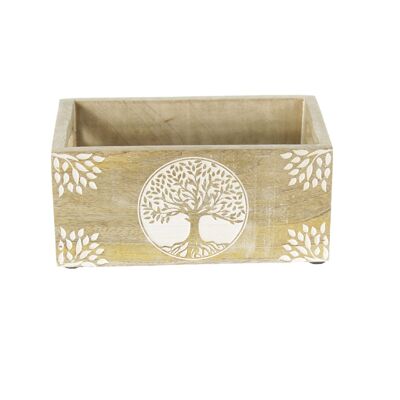 Wooden box with tree of life, 21 x 13 x 8 cm, brown/white, 814082