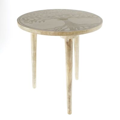 Wooden side table Tree of Life, Ø 40 x 45 cm, brown/white, 814129
