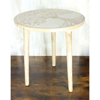 Table d'appoint en bois Arbre de Vie, Ø 40 x 45 cm, marron/blanc, 814129 2