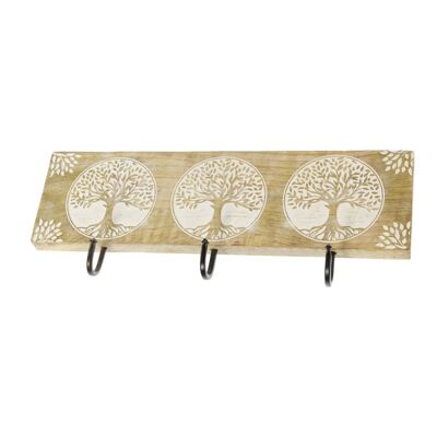 Wooden board with 3 metal hooks, 38 x 5 x 11 cm, brown/white, 814136