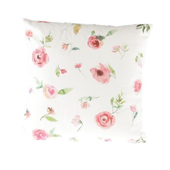 Coussin en tissu motif rose, 40 x 40 x 10 cm, rose, 814334 1