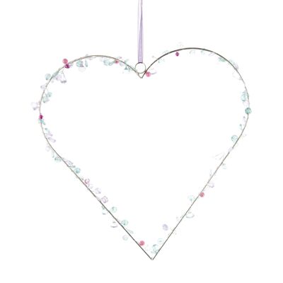 Metal hanger heart with stones, 30 x 1 x 30 cm, multicolored, 814433