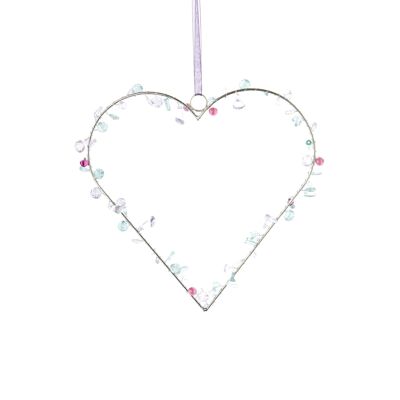 Metal hanger heart with stones, 20 x 1 x 20 cm, multicolored, 814457