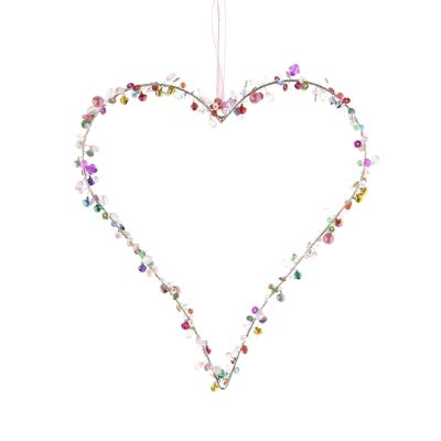 Metal hanger heart with stones, 25 x 1 x 25 cm, multicolored, 814501