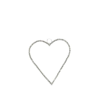 Metal hanger glitter heart, 8 x 0.5 x 7 cm, silver, 814587