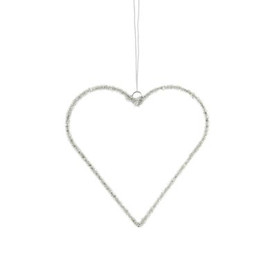 Metal hanger heart with glitter, 16 x 0.5 x 15 cm, silver, 814600