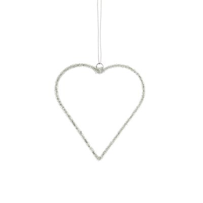 Metal hanger heart with glitter, 14 x 0.5 x 13 cm, silver, 814617