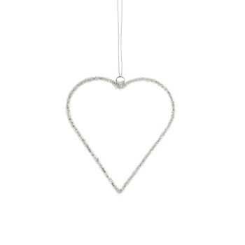 Coeur de suspension en métal avec paillettes, 14 x 0,5 x 13 cm, argent, 814617 1