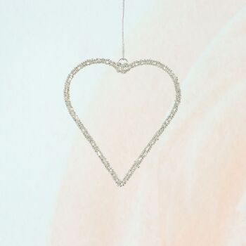 Coeur de suspension en métal avec paillettes, 14 x 0,5 x 13 cm, argent, 814617 2
