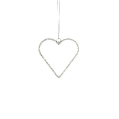 Metal hanger heart with glitter, 11 x 0.3 x 10 cm, silver, 814624