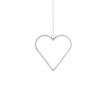 Coeur de suspension en métal avec paillettes, 11 x 0,3 x 10 cm, argent, 814624 1