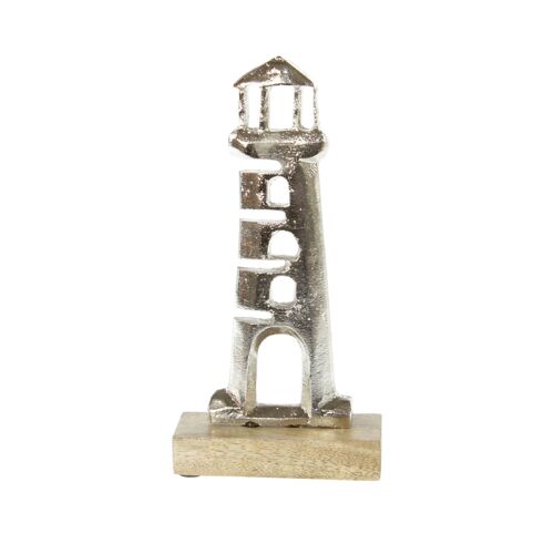 Aluminium-Leuchtturm/Holz-Fuß, 10 x 2,5 x 20 cm, silber, 814914