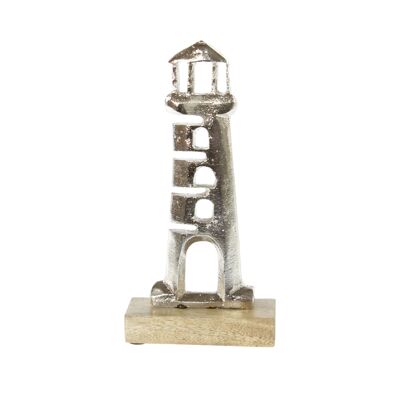 Aluminum lighthouse/wooden base, 10 x 2.5 x 20 cm, silver, 814914