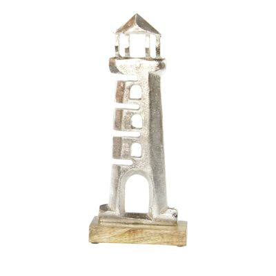 Aluminum lighthouse/wooden base, 15 x 2.5 x 30 cm, silver, 814921