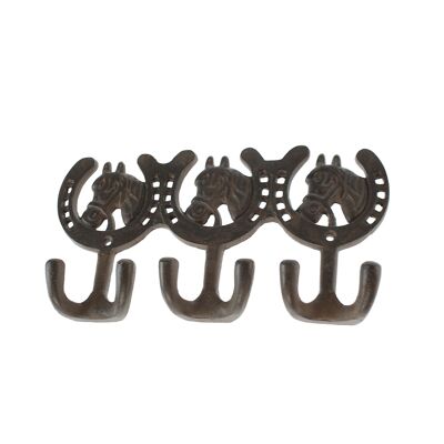 Cast iron wall hook horses, 24 x 4 x 13 cm, dark brown, 815348