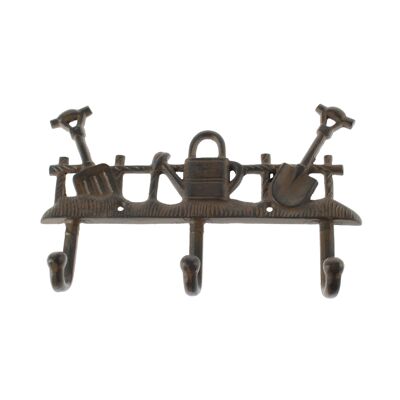 Cast iron wall hook garden decoration, 25.5 x 4.2 x 16.5cm, dark brown, 815355