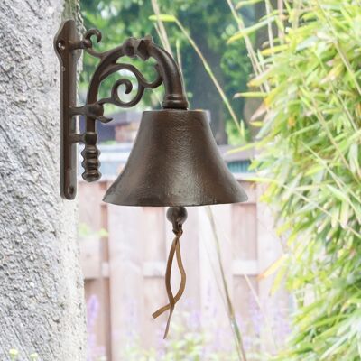 Cast iron wall hook with bell, 18.5 x 18 x 13 cm, dark brown, 815492