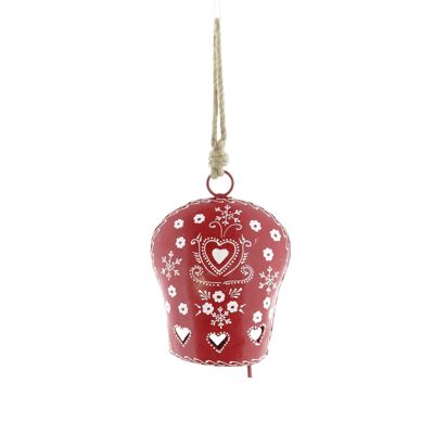 Metal hanger bell heart motif, 19 x 8 x 21 cm, red/white, 816345