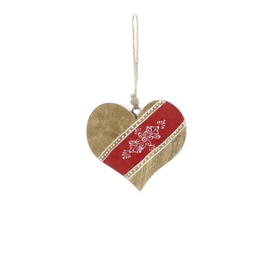 Wooden heart hanger with decoration, 13 x 2.5 x 12 cm, red/natural, 816369