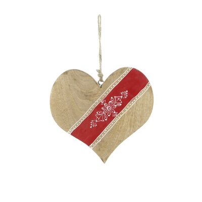 Wooden hanger heart with decoration, 21 x 2.5 x 20 cm, red/natural, 816376