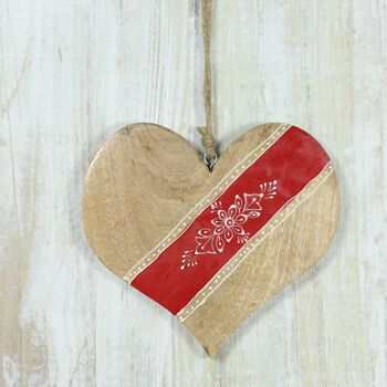 Cintre en bois cœur avec décoration, 21 x 2,5 x 20 cm, rouge/naturel, 816376 2
