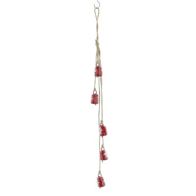 Metal pendant with 5 bells, 3 x 4 x 60 cm, red, 816437