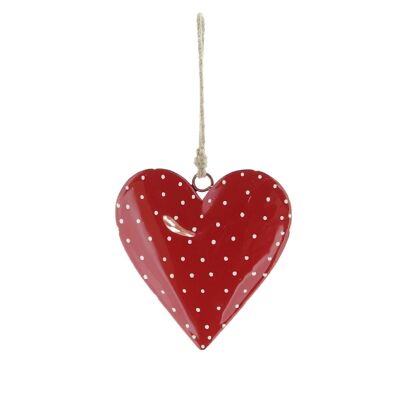 Metal hanger heart dotted, 16 x 15 x 3 cm, red/white, 816451