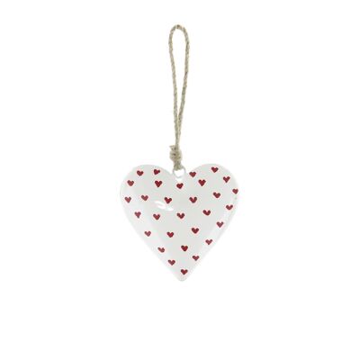 Metal pendant heart m.Heart design, 11 x 10 x 2 cm, white/red, 816468