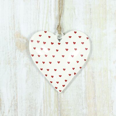 Corazón de metal m.Diseño de corazón para colgar, 16 x 15 x 3 cm, blanco/rojo, 816475