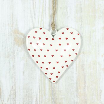 Coeur en métal m.Motif cœur à suspendre, 16 x 15 x 3 cm, blanc/rouge, 816475