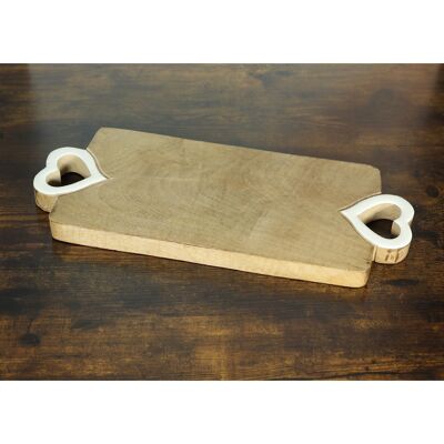 Wooden tray with heart handles, 41 x 17 x 2.5 cm, brown/white, 816505