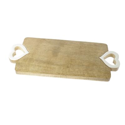 Wooden tray with heart handles, 51 x 22 x 2.5 cm, brown/white, 816512