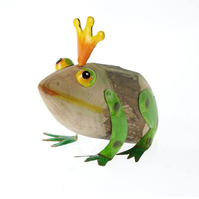 Metal frog prince wooden body, 20 x 14 x 22 cm, green, 816703