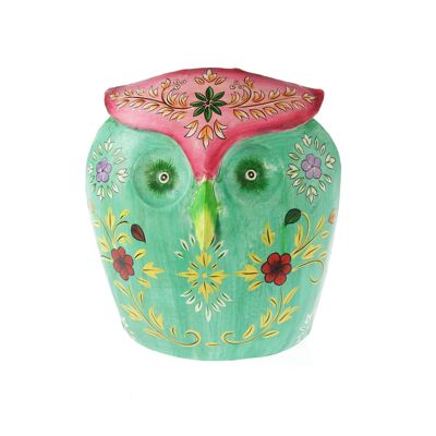 Metal money box owl, 23 x 20 x 26 cm, green/pink, 816796