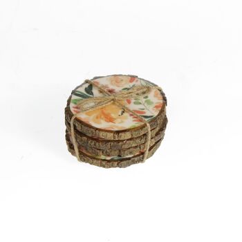 Dessous de verre en bois de manguier avec.Décor, Ø 10 x 5 cm, orange 4 pièces., 817038 1