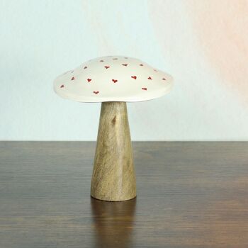 Champignon en bois de manguier avec cœurs, Ø 13 x 17 cm, blanc/rouge, 817632 2