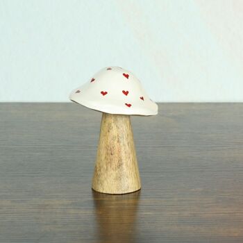 Champignon en bois de manguier avec cœurs, Ø 8,5 x 13 cm, blanc/rouge, 817656 2