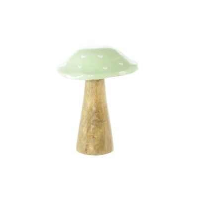 Mango wood mushroom with hearts, Ø 10 x 15 cm, green/white, 817670