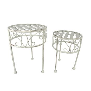 Tabouret en métal Sirmione, lot de 2, Ø25x33/Ø20x28cm, blanc, 818769 1