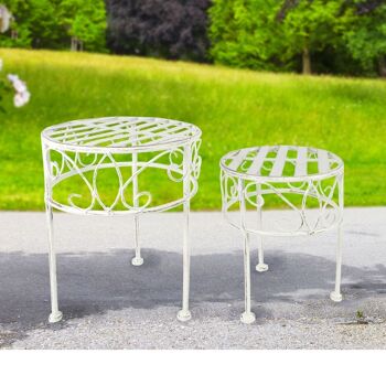 Tabouret en métal Sirmione, lot de 2, Ø25x33/Ø20x28cm, blanc, 818769 2