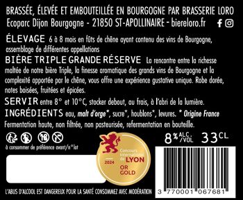 Bière artisanale Triple Grande réserve Barriquée (8 mois en fût de chêne) 8% 6