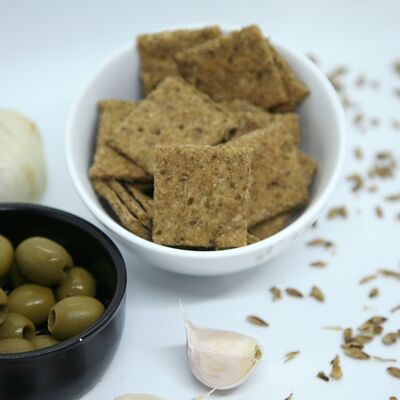 Verbrauchte Cracker – Grüne Oliven und Knoblauch, 2 kg
