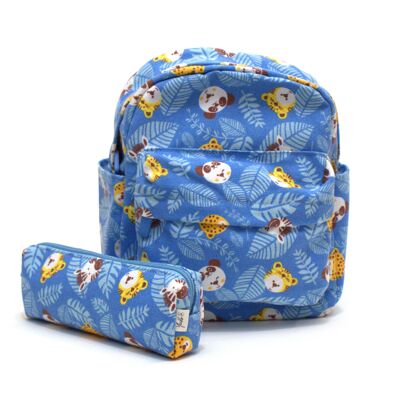 Ensemble Sac à dos + Trousse - Jungle Carnival - Bleu