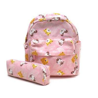 Backpack + Pencil Case Set - Jungle Carnival Rose