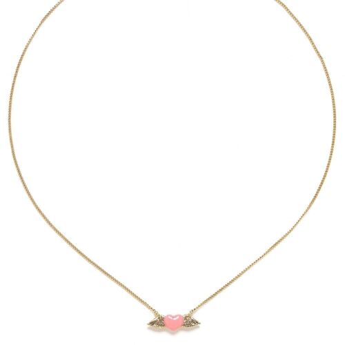 ANGEL HEART   collier coeur volant rose