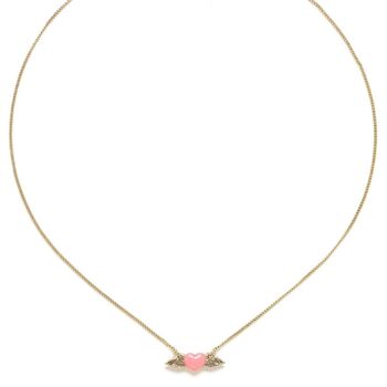 ANGEL HEART   collier coeur volant rose 1